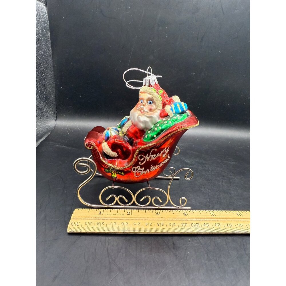 Vintage SUMMIT Glass Christmas Ornament Santa and Toys in Sleigh 5" - Picture 9 of 9